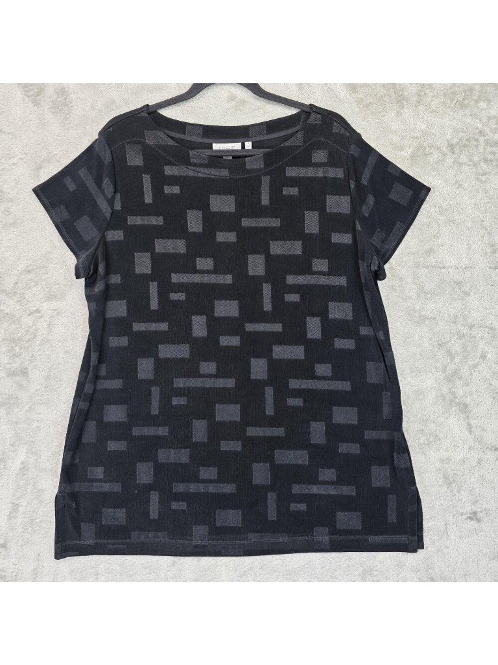 Chico's T-Shirt Womens XL Black Crew Neck Short Sleeve Geometric Jersey Top